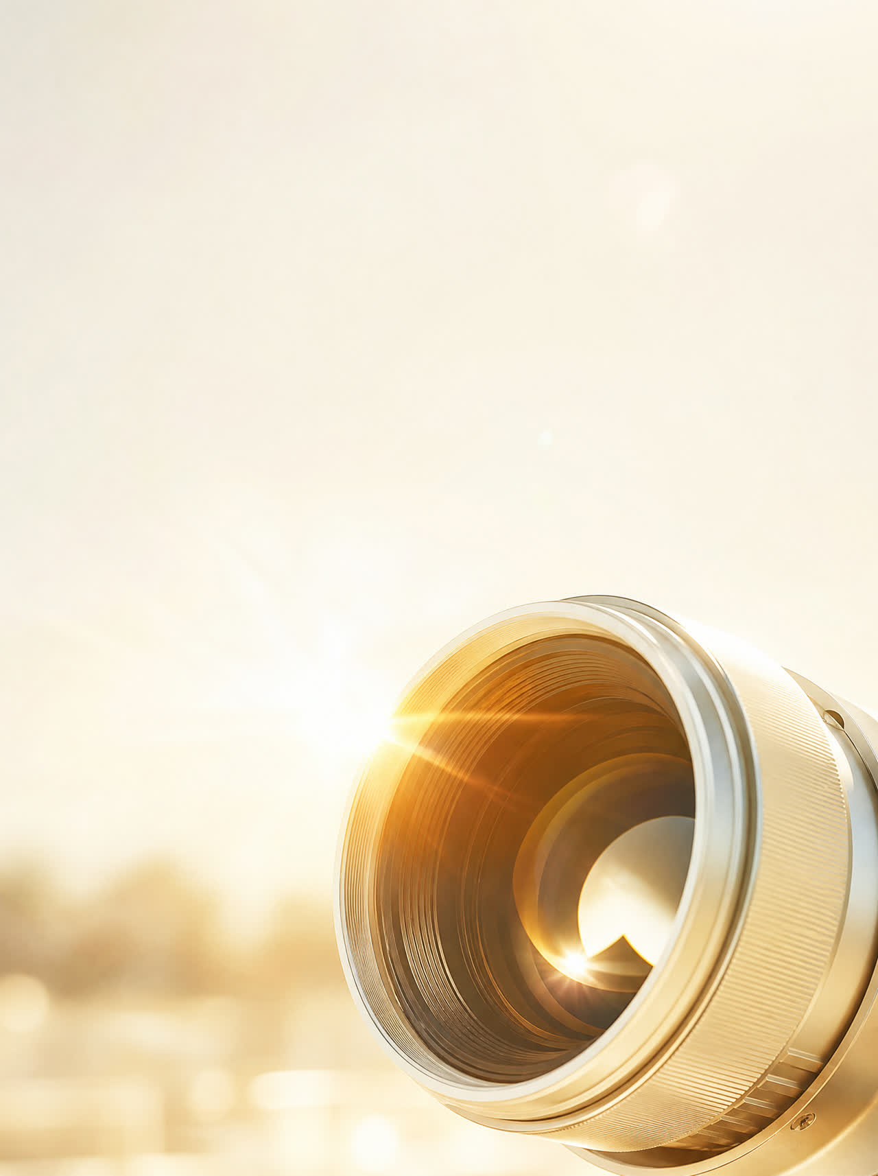A dark machine lens with a thin amber ring, watching